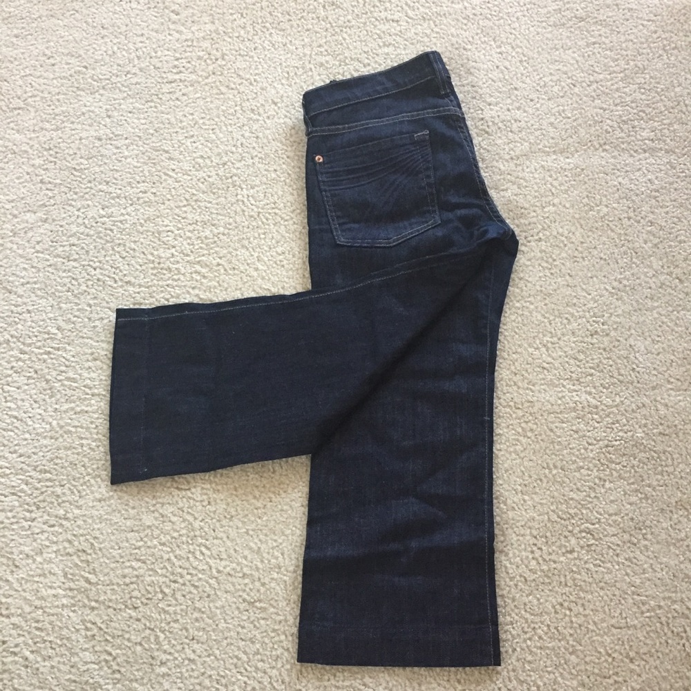 7FAM Crop Dojo Jean Dark Wash Stretch Bootcut 27